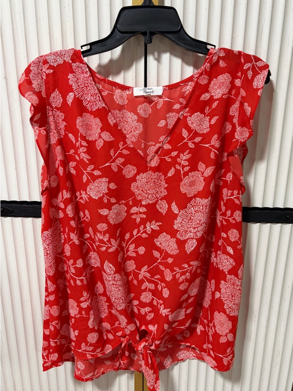 Beacon Red Floral V-Neck Tie-Front Blouse